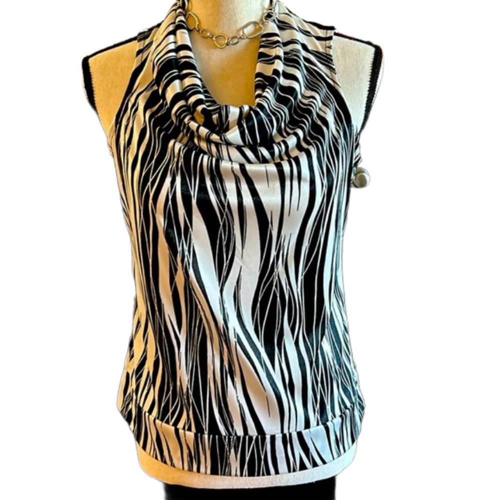 Alfani black and white petite small cowl neck dress top.